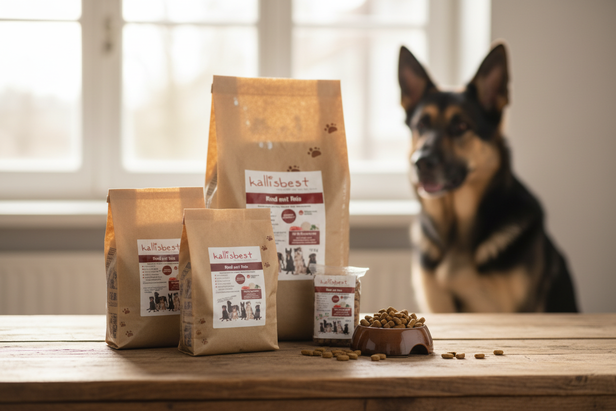 Rind mit Reis große Kroketten – Schäferhund mit Kallisbest Verpackung