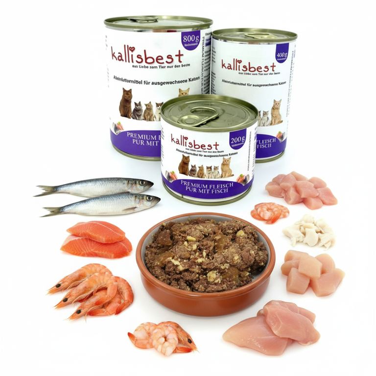 Premiumfleisch pur mit Fisch Katze – Kallisbest Originaldosen mit echtem Napfinhalt