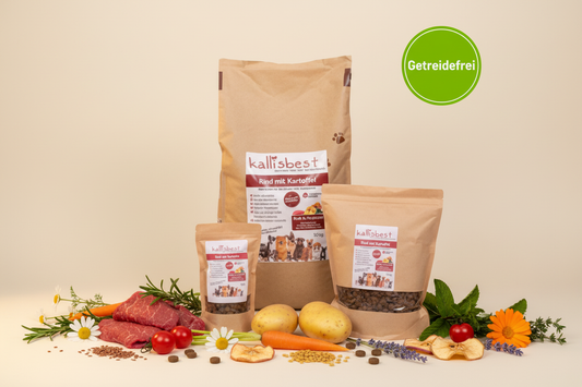 Rind mit Kartoffel mittlere Kroketten – Kallisbest Verpackung mit Zutaten und Getreidefrei-Badge