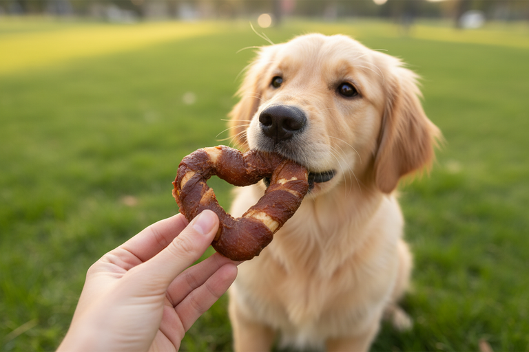 Golden Retriever Welpe mit Herz im Entenfleischmantel S