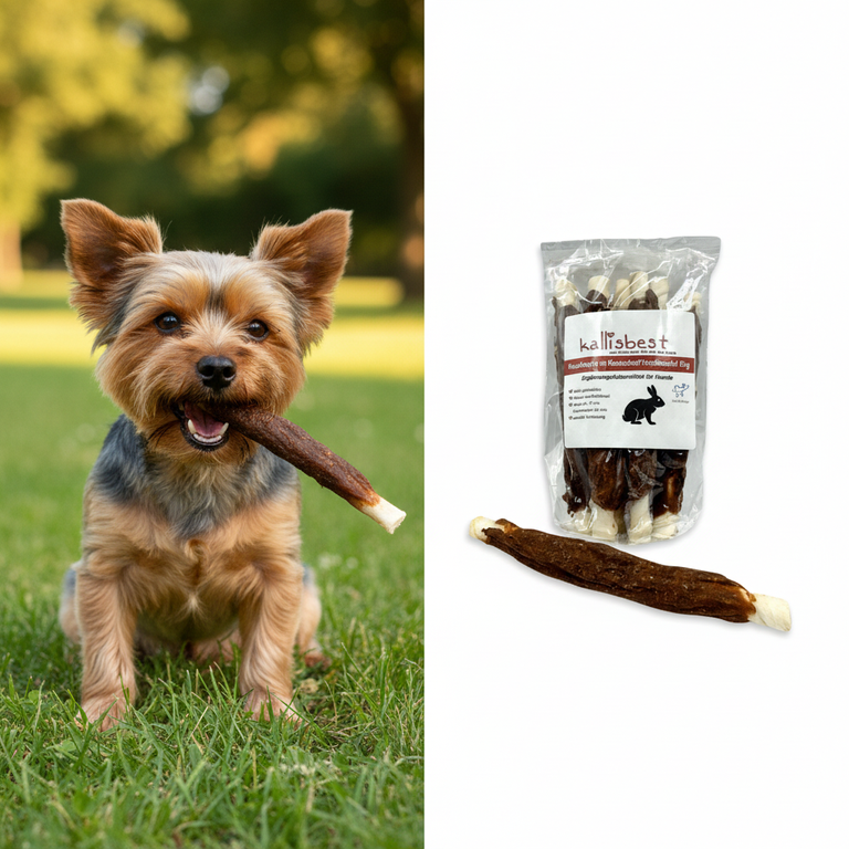 Rinderhaut Stick Kaninchen – kleiner Hund kaut begeistert | Kallisbest