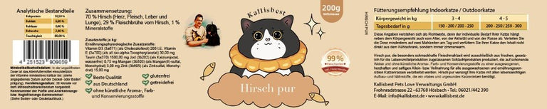 Hirsch pur 200g, 400g für Katzen - Kallisbest