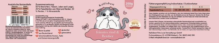 Feinstes Rind & Rentier 200g für Katzen - Kallisbest