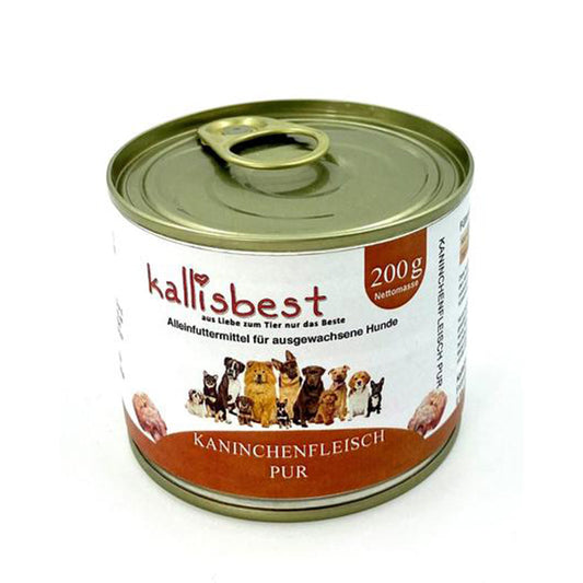 Rabbit meat cans, all varieties for dogs