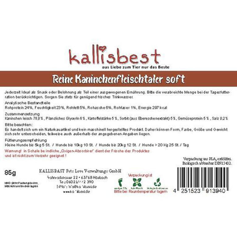 Reine Kaninchenfleischtaler Soft 85g für Hunde & Katzen - Kallisbest